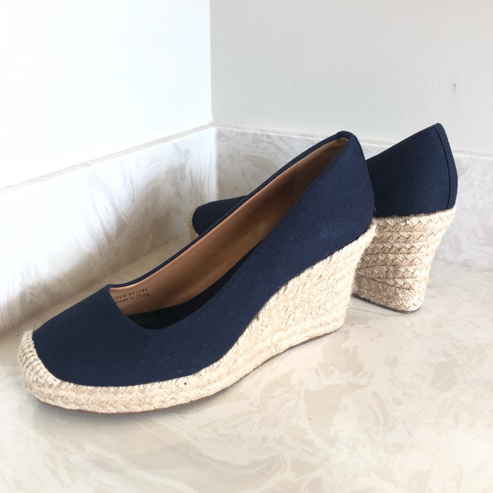 J. Crew Seville Espadrille Wedges in Navy Size 7